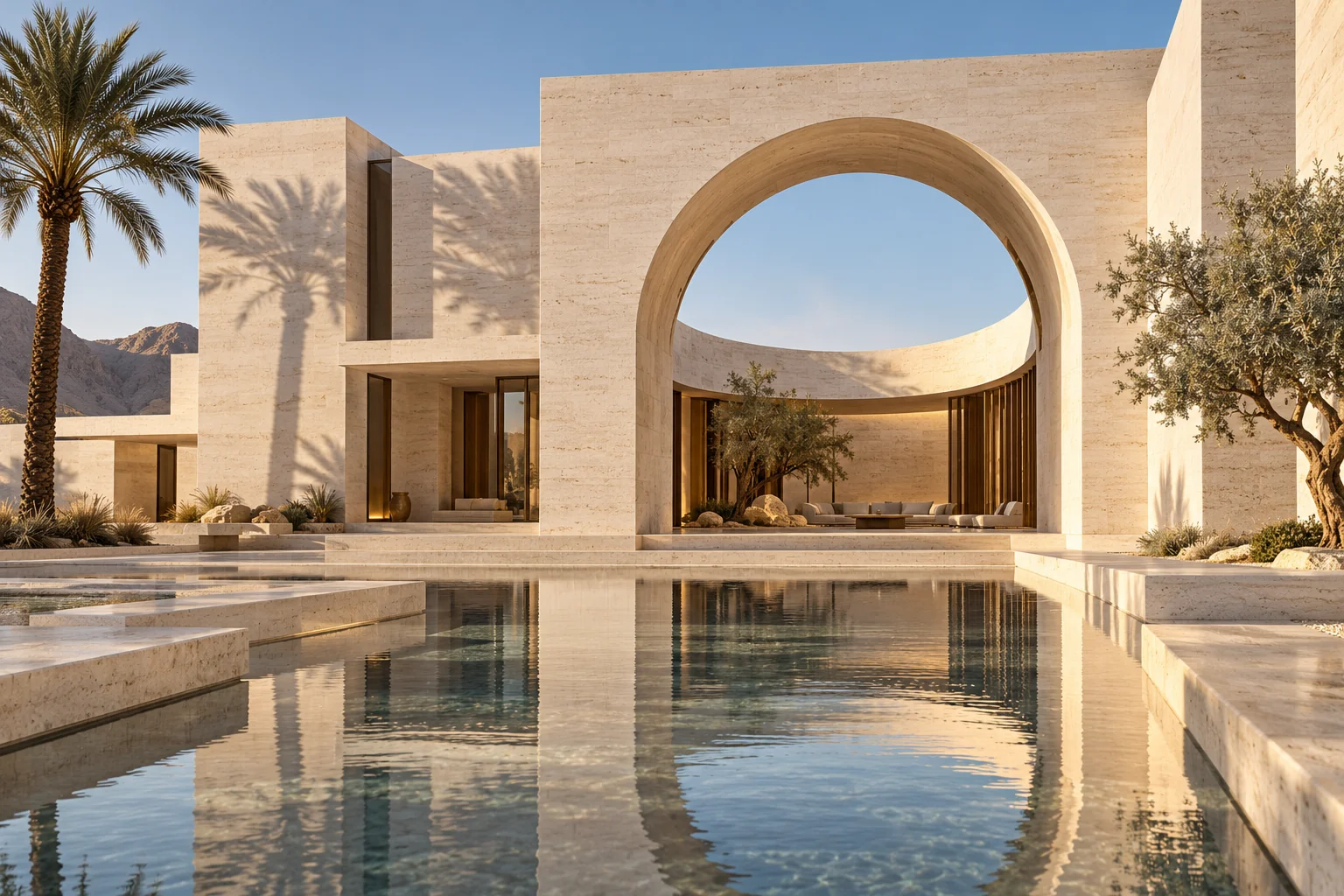 SĀKIN: a sculptural stone residence in the morning sun